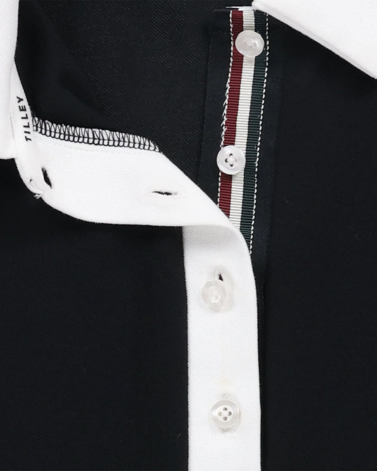 Womens Preppy Pique LS Stripe Placket Polo Black