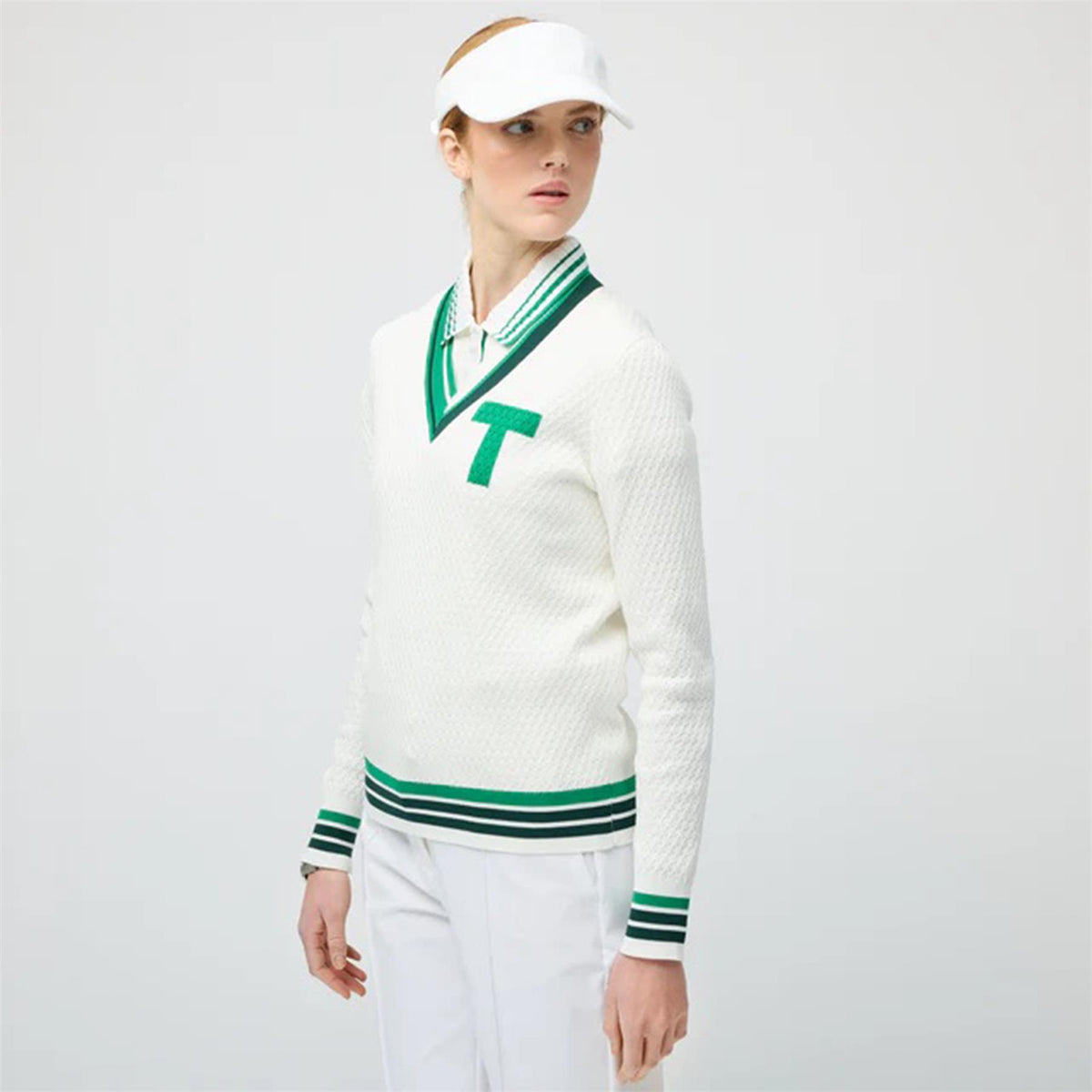 Womens Sport V-Neck Sweater White/Sport Green