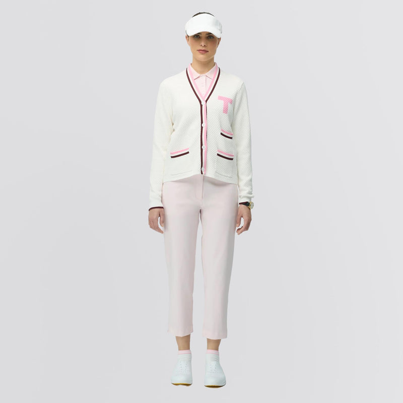 Womens T Cardigan White/Pink/Wine
