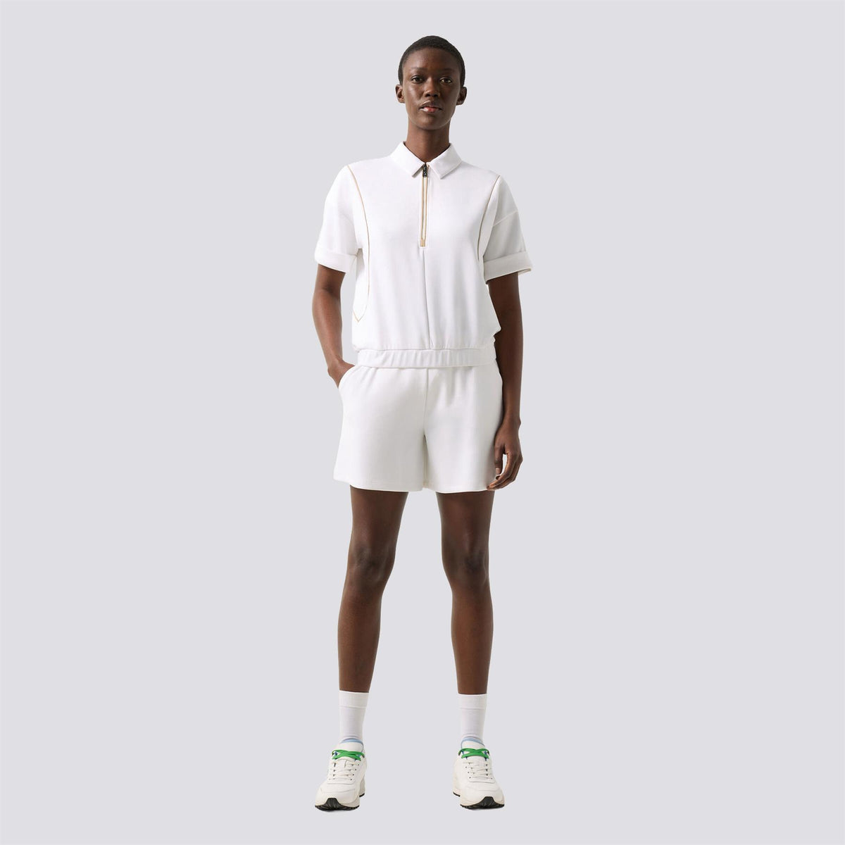Womens Finya Short Sleeve Half-Zip Sweater Off White