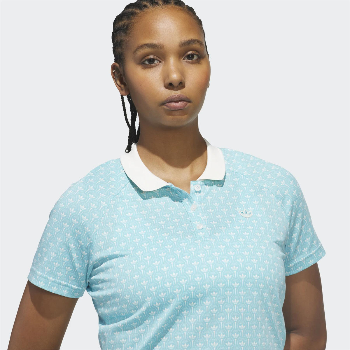 Womens Originals All Over Trefoil Polo Light Aqua/White
