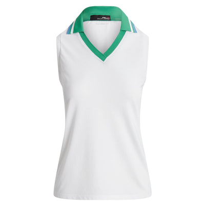 Womens Tailored Fit Sleeveless Mesh Polo Shirt Pure White/Raft Green - SS23