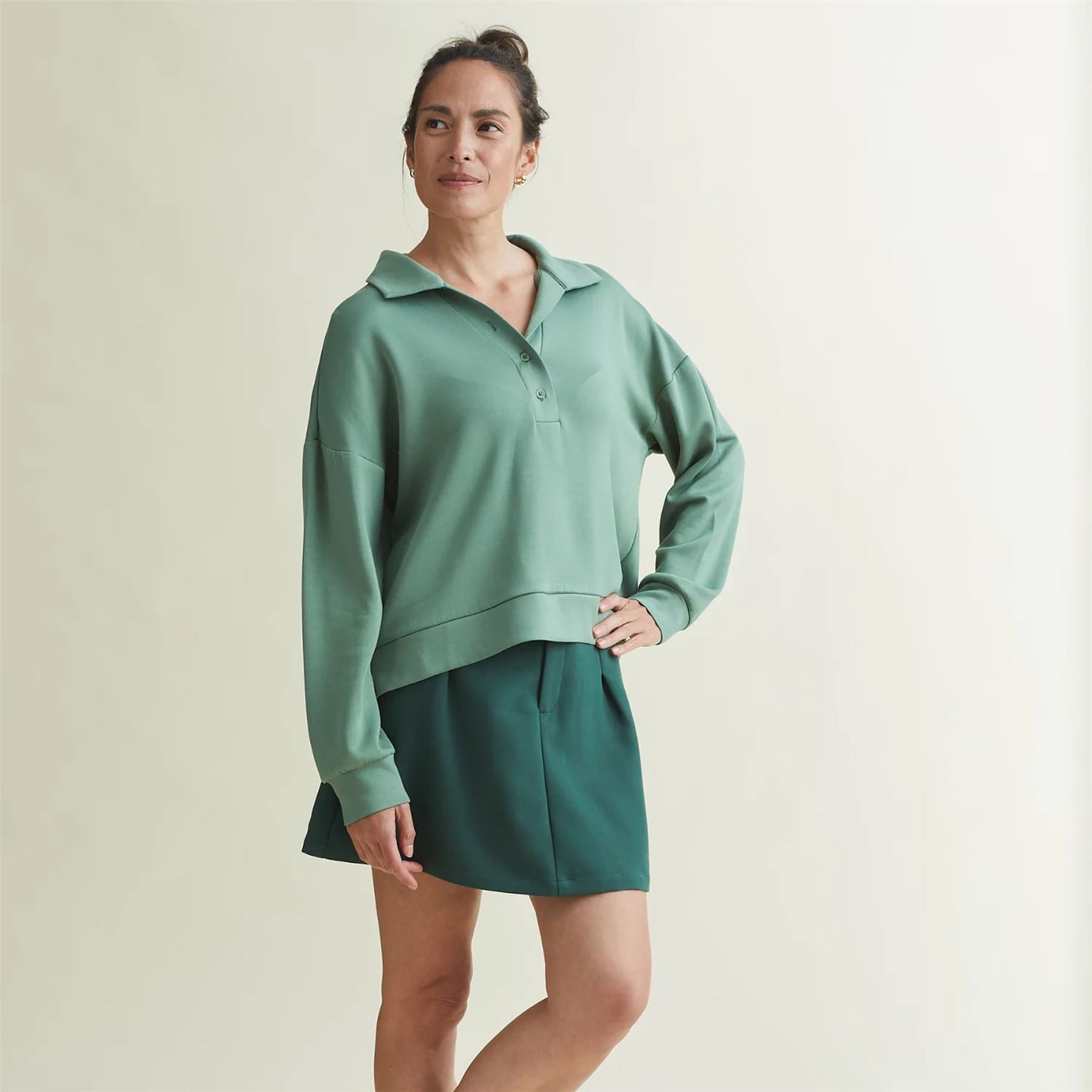 Womens Polo V-Neck Top Chive