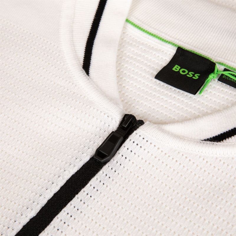 Mesh Heritage Quarter Zip Polo White