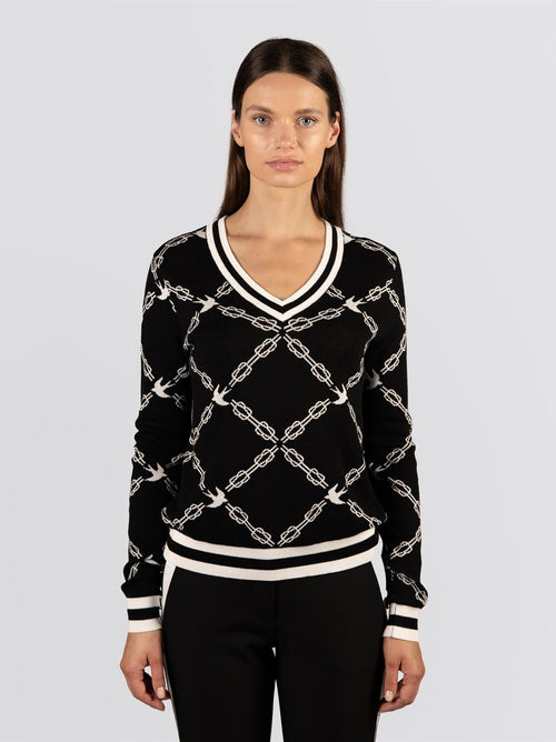Womens Birdie Links Knit V-Neck Jumper White/Black