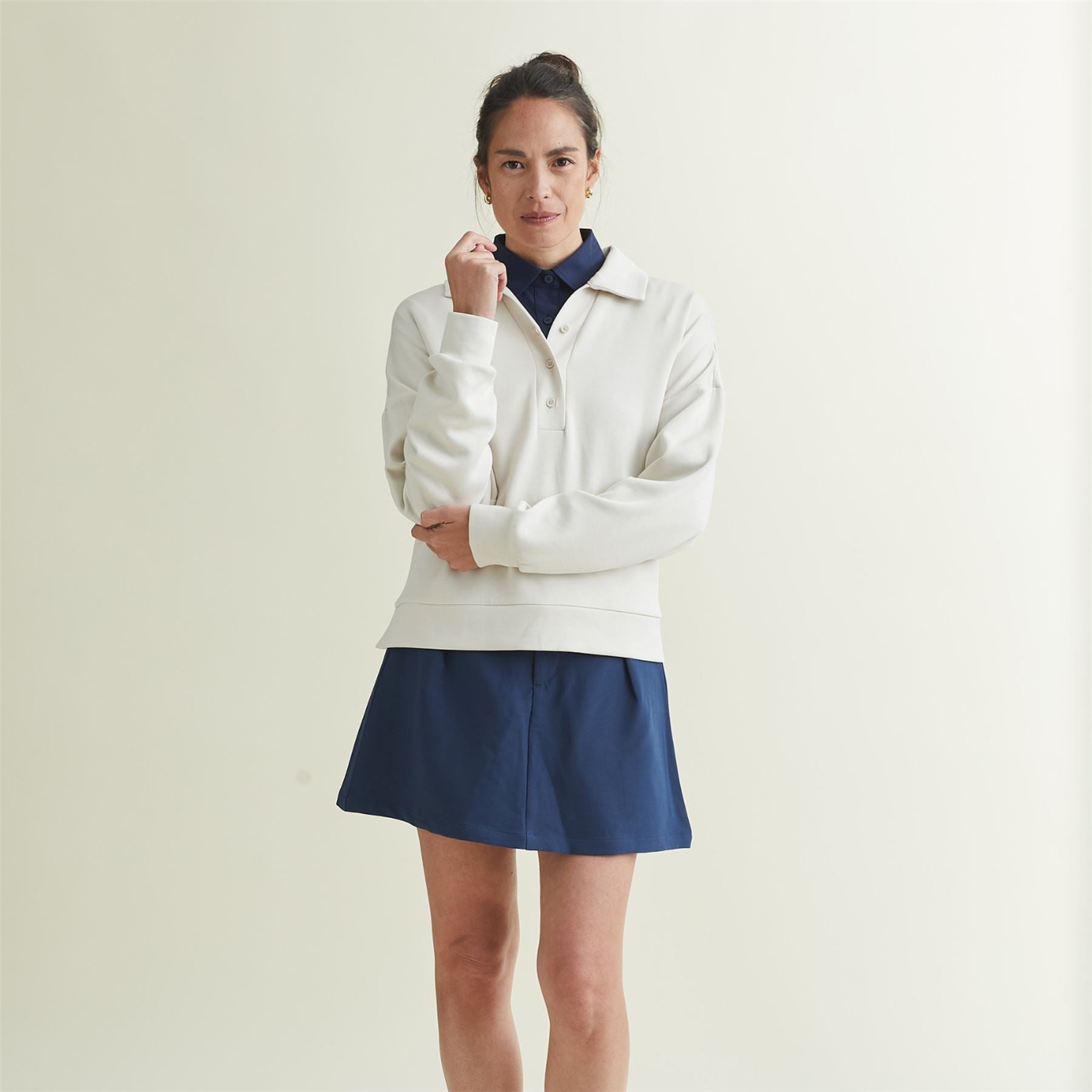 Womens Polo V-Neck Top Silver Birch