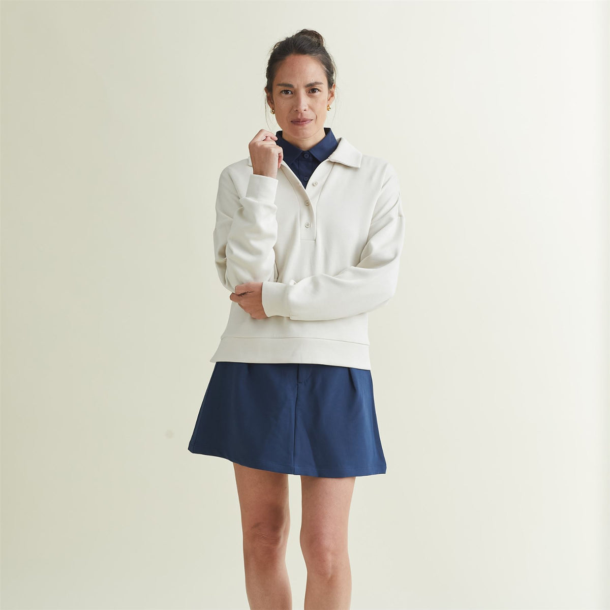 Womens Polo V-Neck Top Silver Birch
