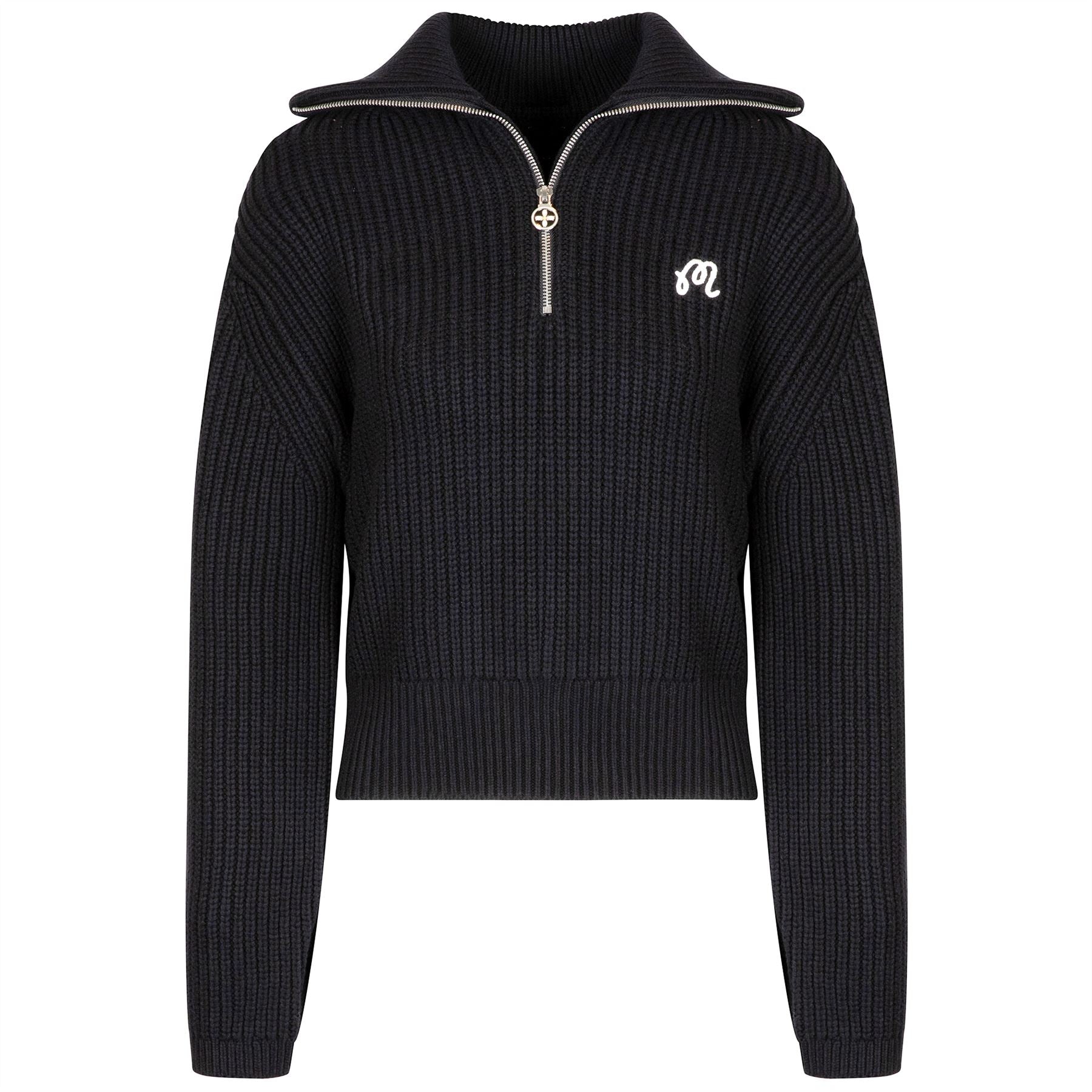 Malbon Golf Anais Quarter Zip Knit Sweater Black