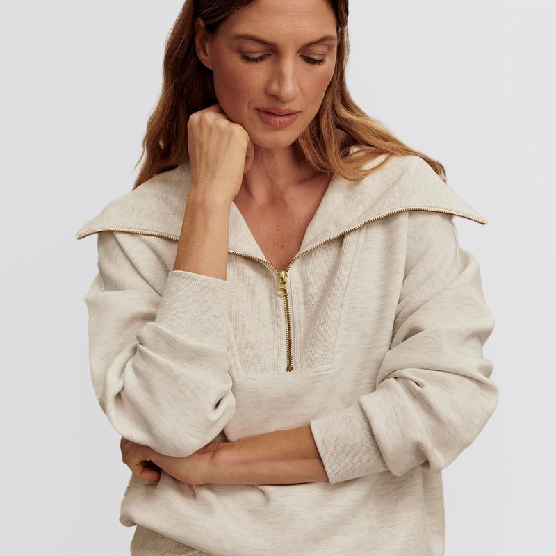 Womens Catherine Half Zip Sweater Top Ivory Marl Fleck
