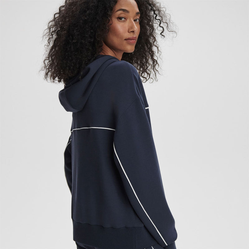 Womens Gia Zip Through Hooded Sweat Navy/White