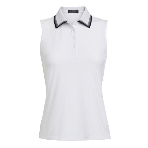 Womens Tux Rib Pleated Collar Silky Tech Nylon Sleeveless Polo Snow - AW23