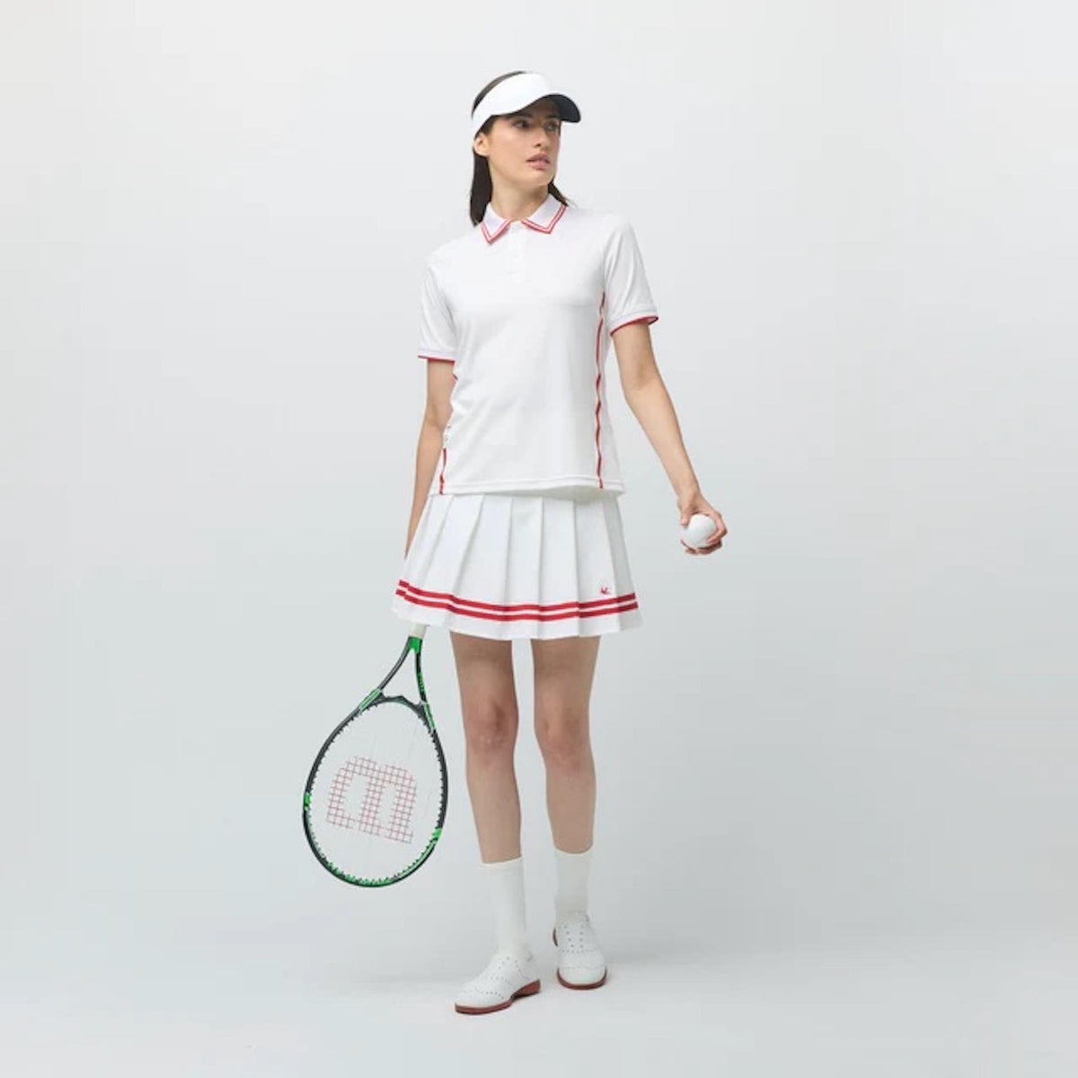 Womens Ribbon Pleated Skirt White/Sport Red