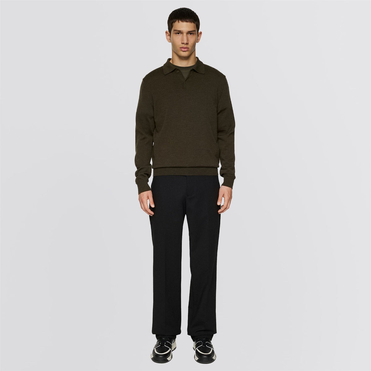 Kai Knitted Merino Polo Forest Green Melange