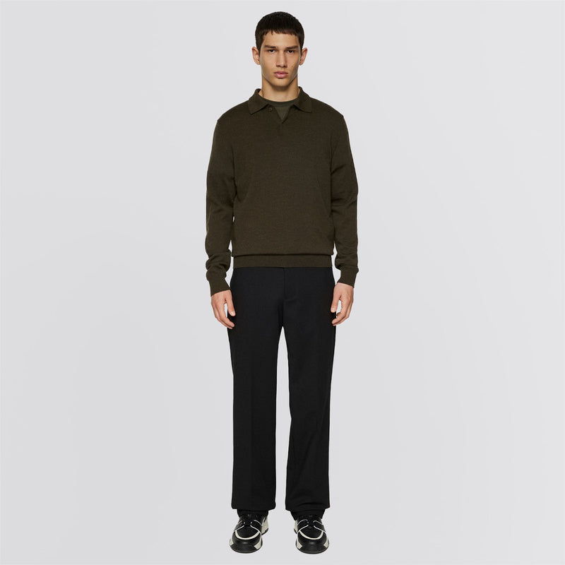 Kai Knitted Merino Polo Forest Green Melange