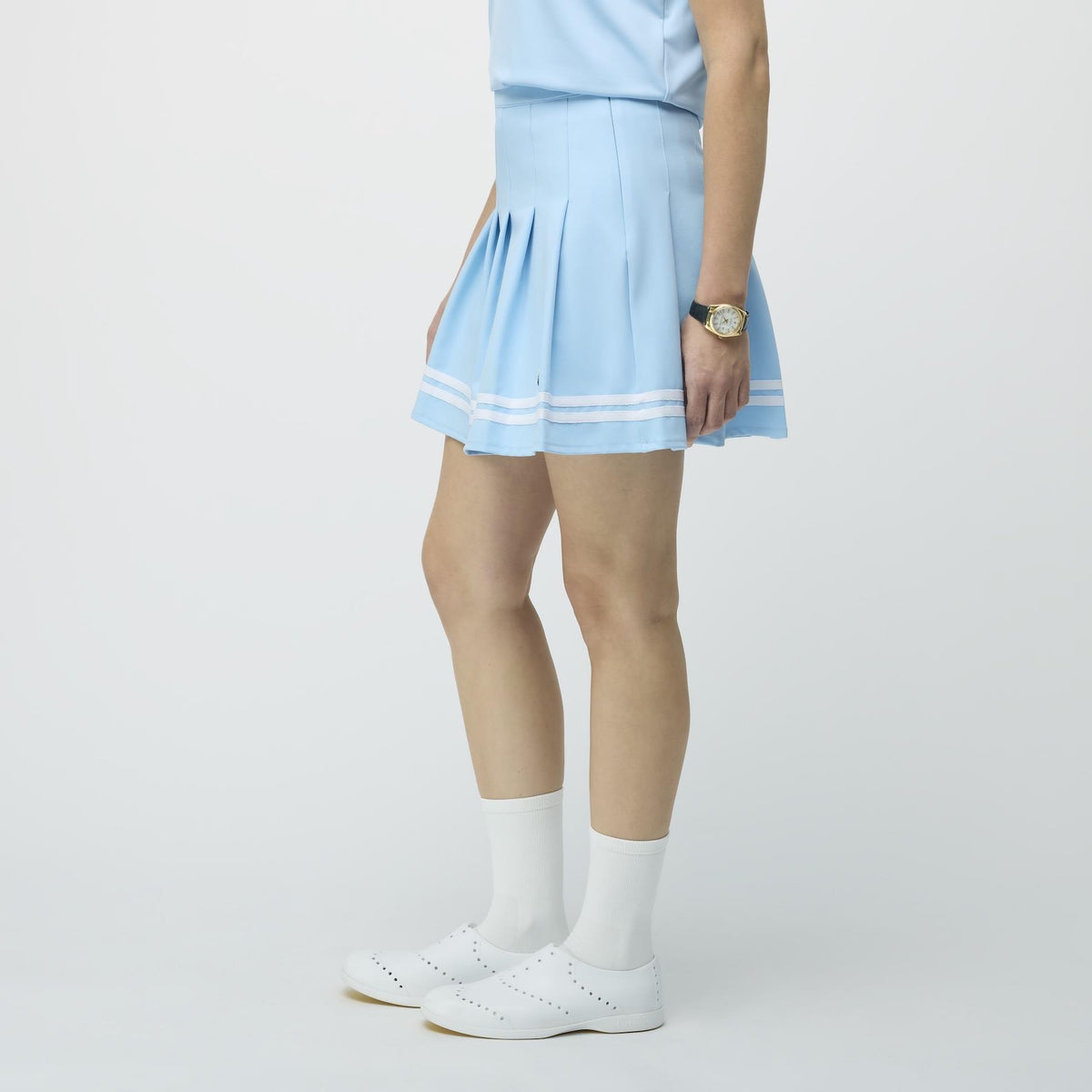 Womens Ribbon Pleated Skirt Powder Blue/White