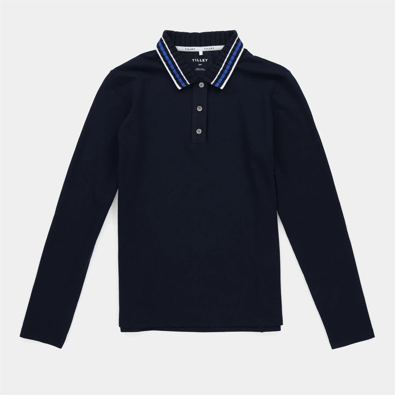 Womens LS Team Polo Navy/Powder Blue