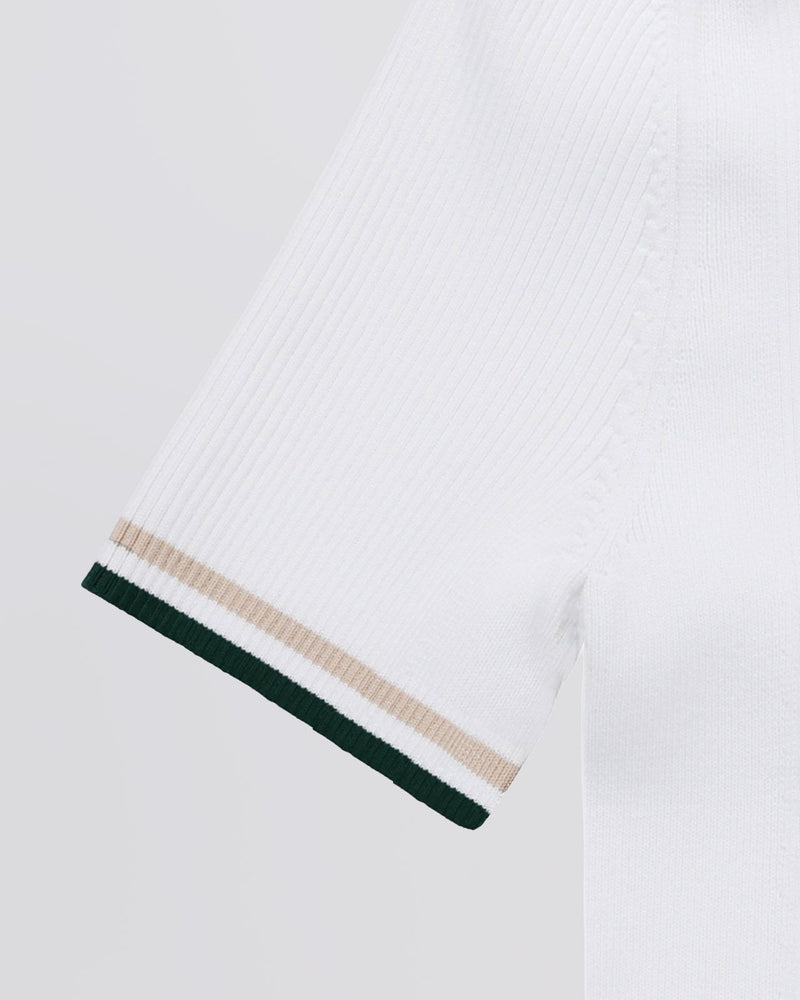 Womens Stripe Zip Polo White