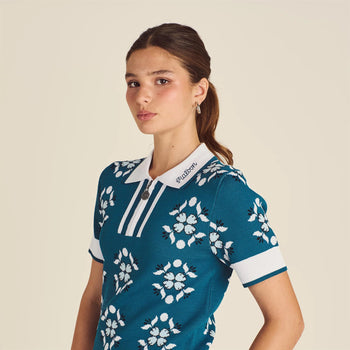 Malbon Golf Lucia Quarter Zip Polo Ocean Multi | TRENDYGOLF USA