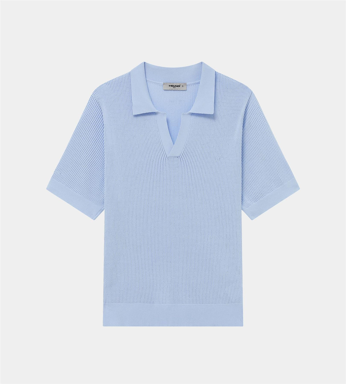 Pointelle Knit V-Neck Polo	 Dusty Blue