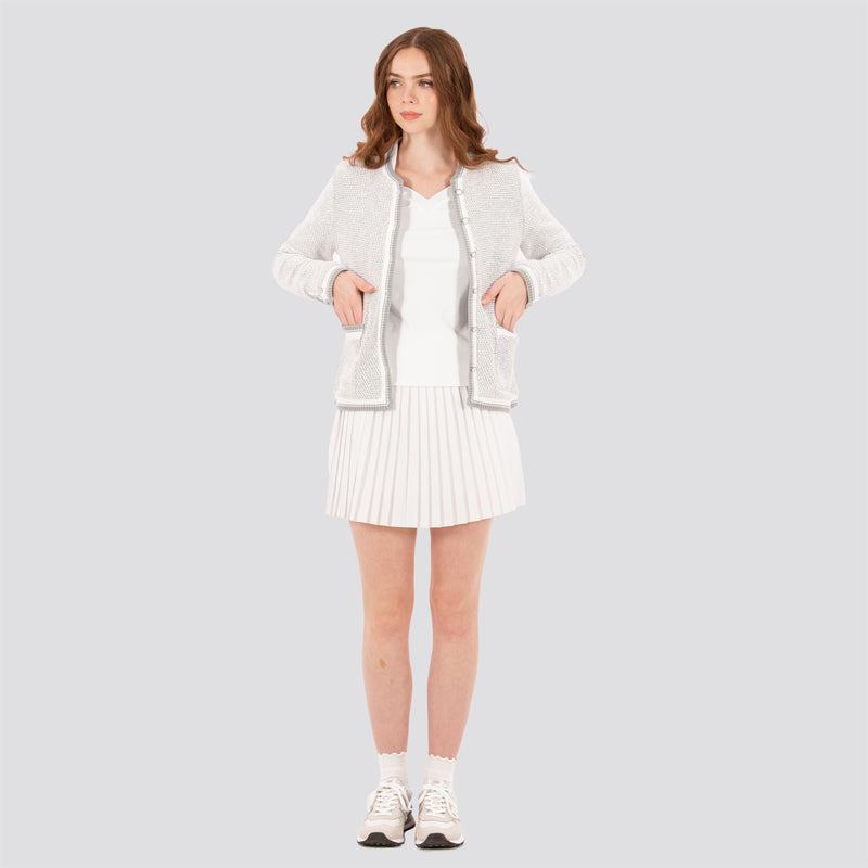 Womens Boucle Knit Jacket White/Grey