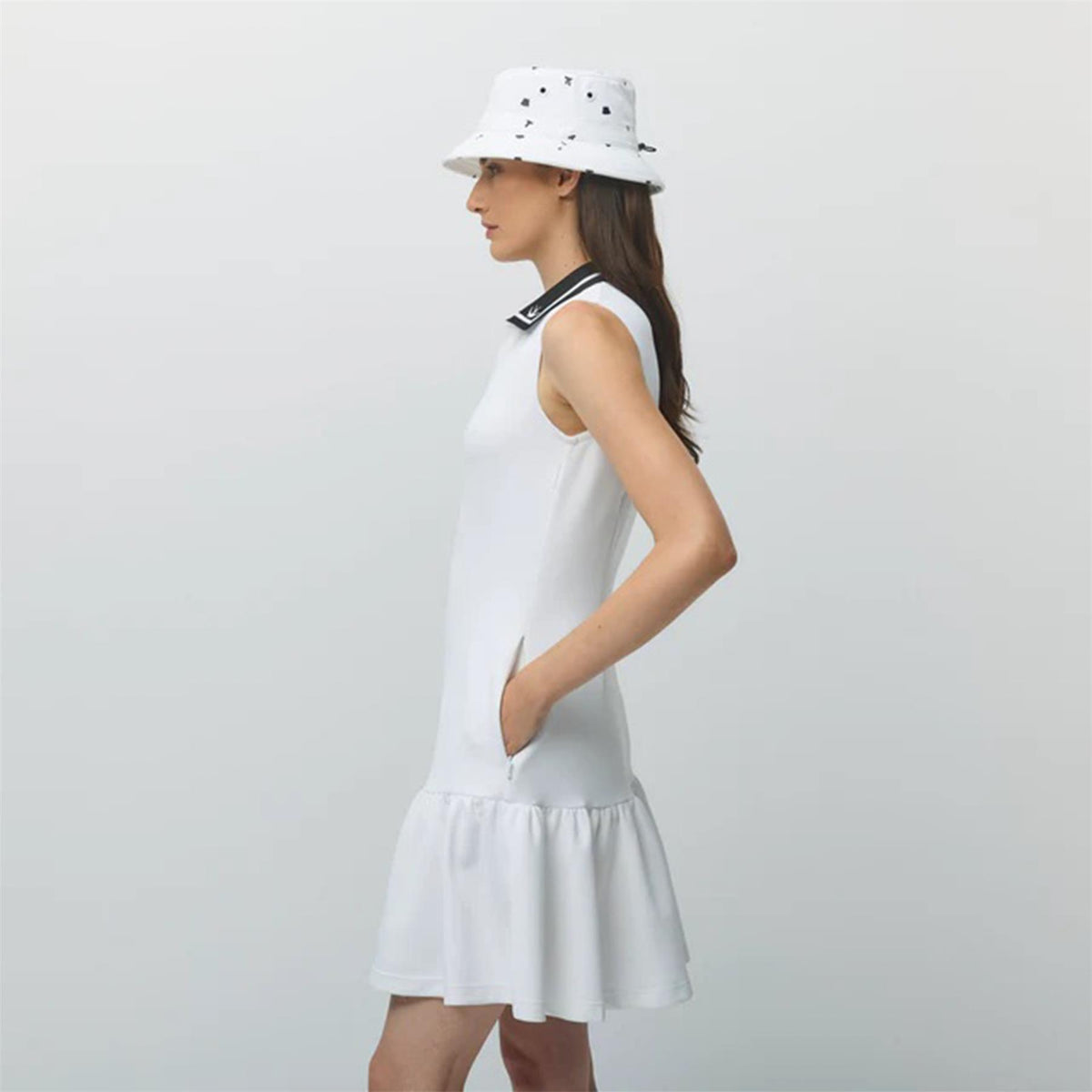 Womens Airloft Ruffle Hem Dress White/Black