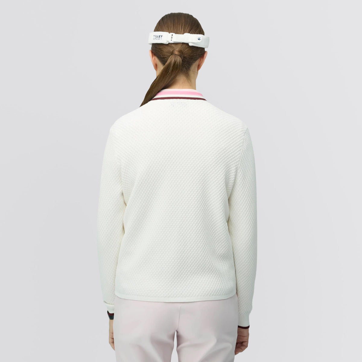 Womens T Cardigan White/Pink/Wine