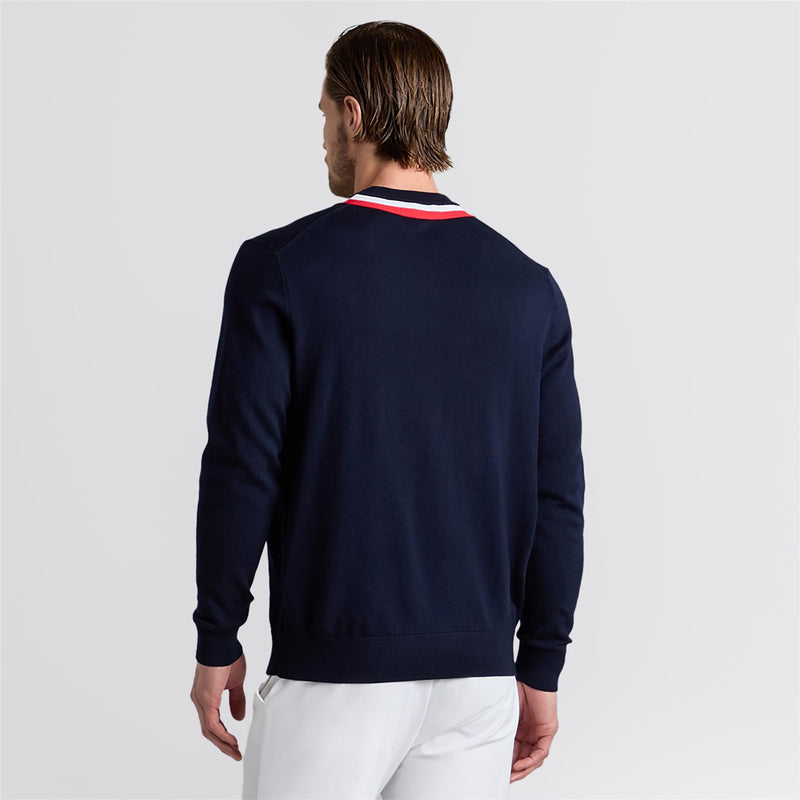Color Block Merino Wool Sweater Twilight/Lava
