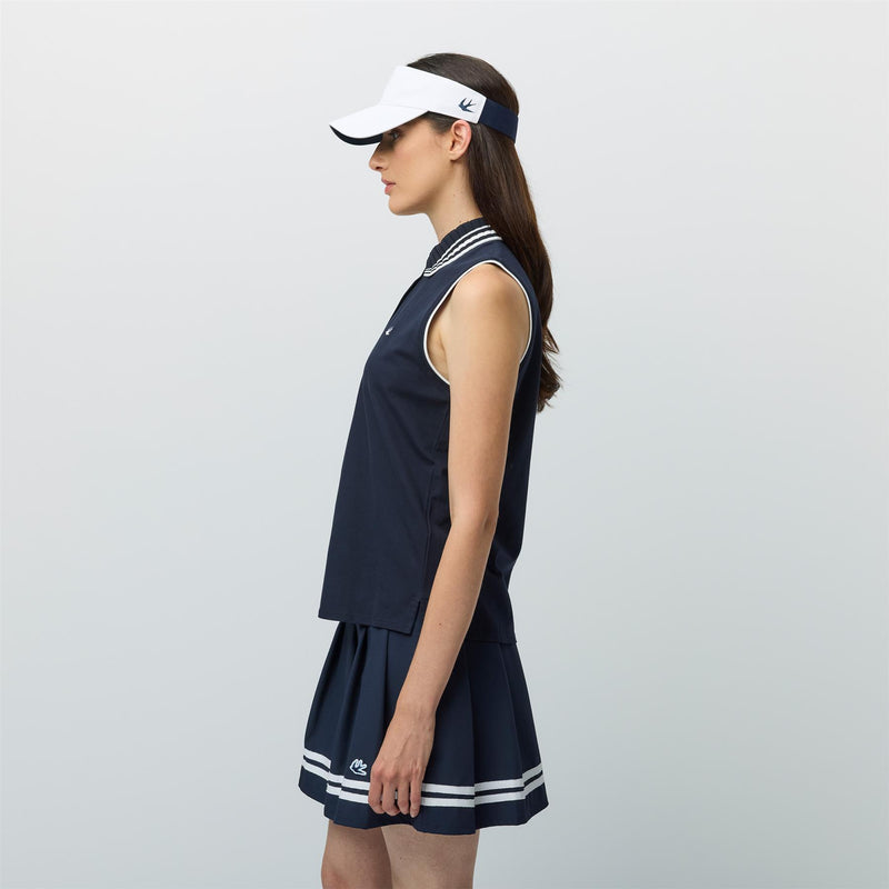 Womens Supima Pique SL Polo Navy/White Stripe
