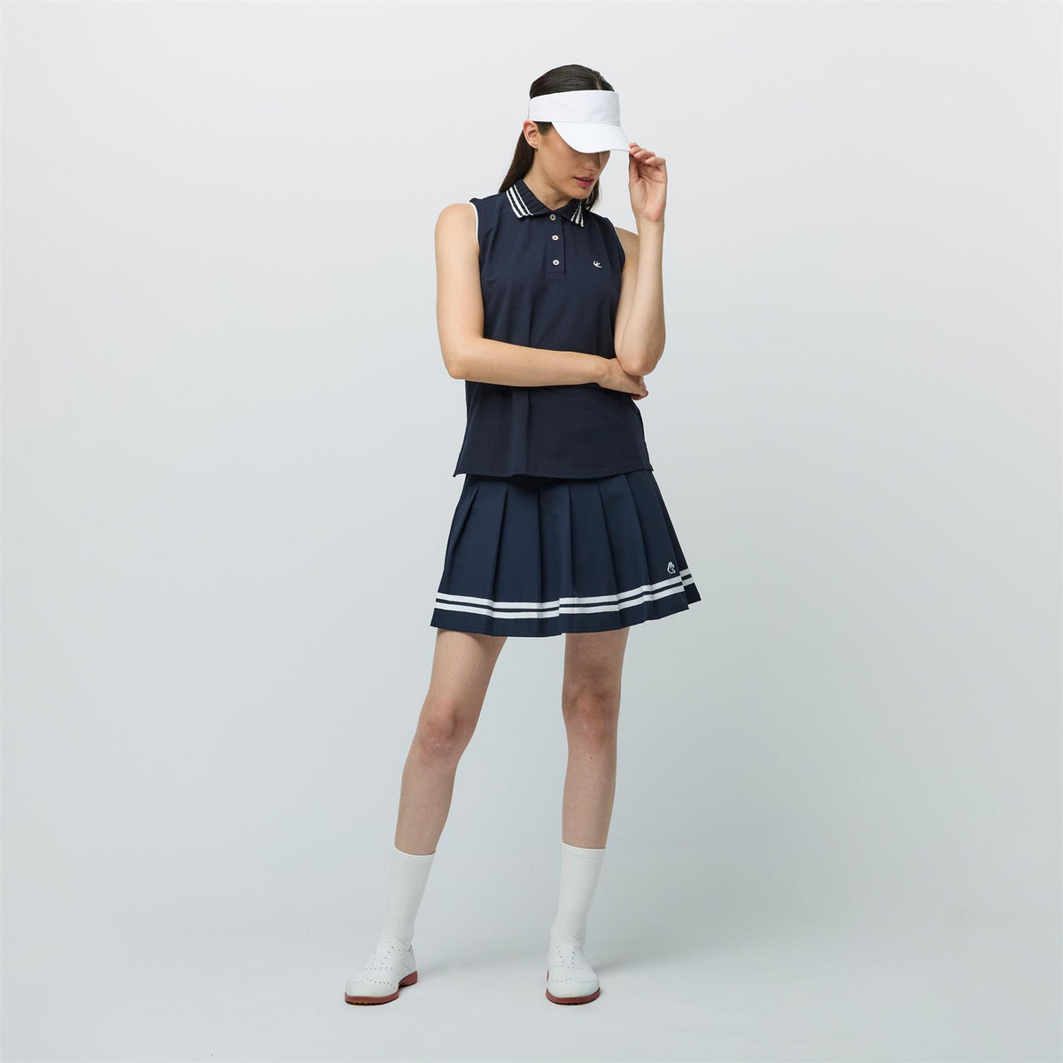 Womens Supima Pique SL Polo Navy/White Stripe