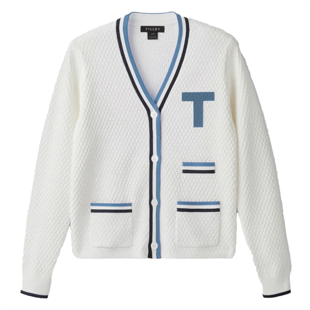Womens T Cardigan White/Powder Blue