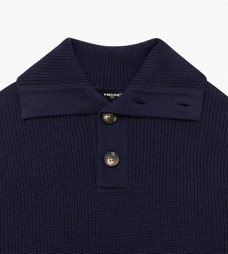 Wool Quarter Button Sweater	 Deep Navy