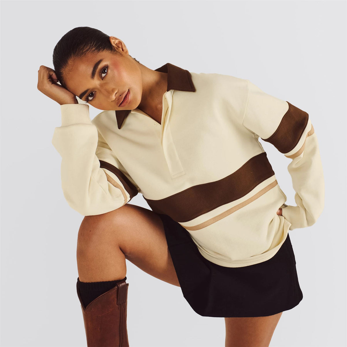 Womens Emma LS Polo Beige