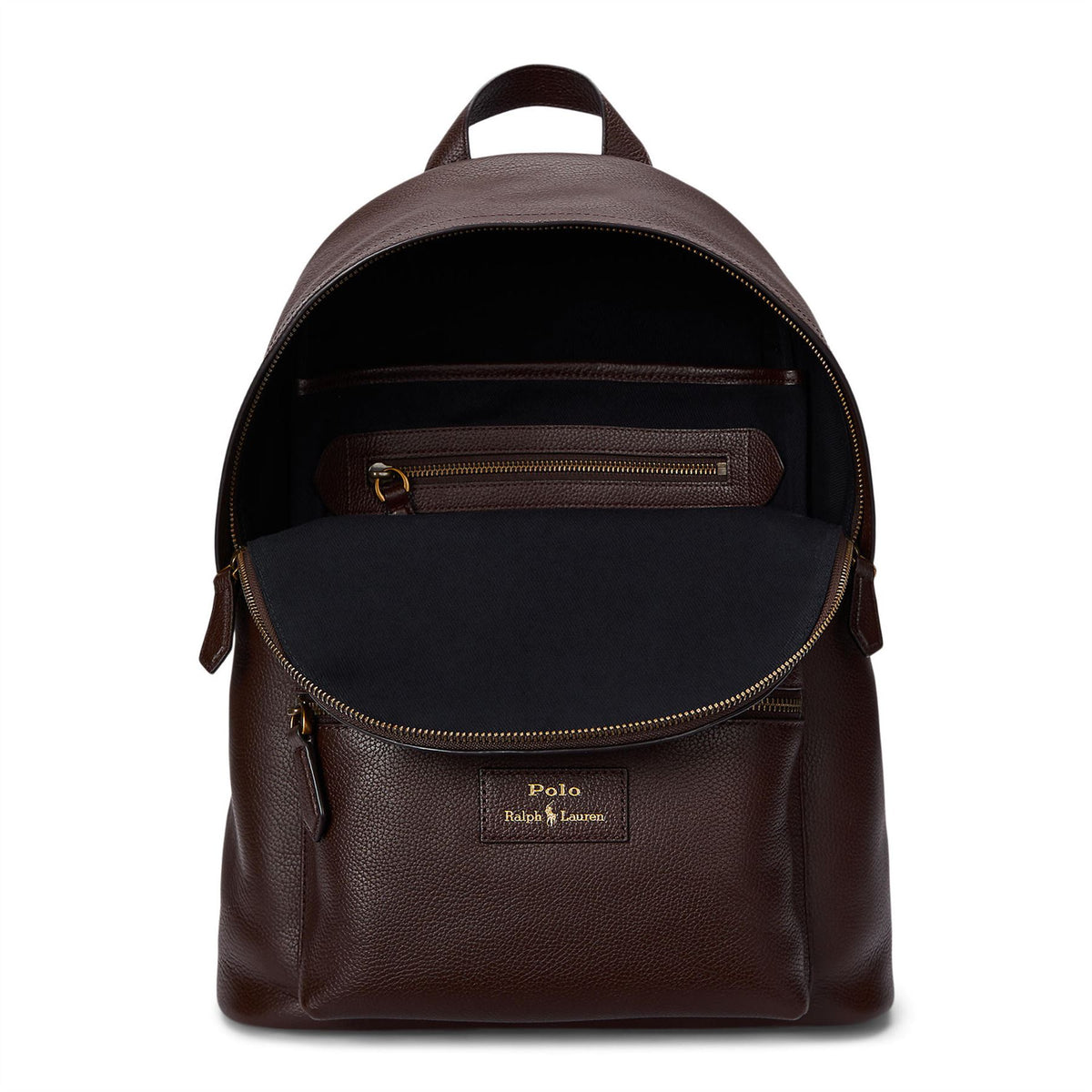 Polo Golf Pebble Leather Dome Large Backpack Dark Brown