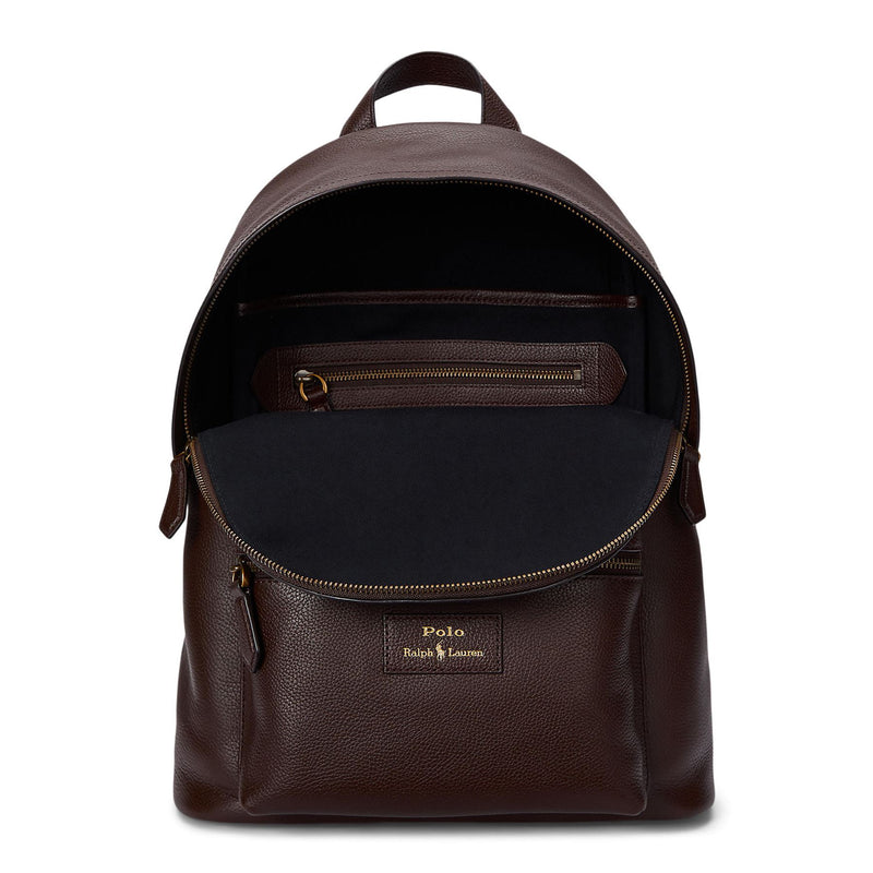 Polo Golf Pebble Leather Dome Large Backpack Dark Brown