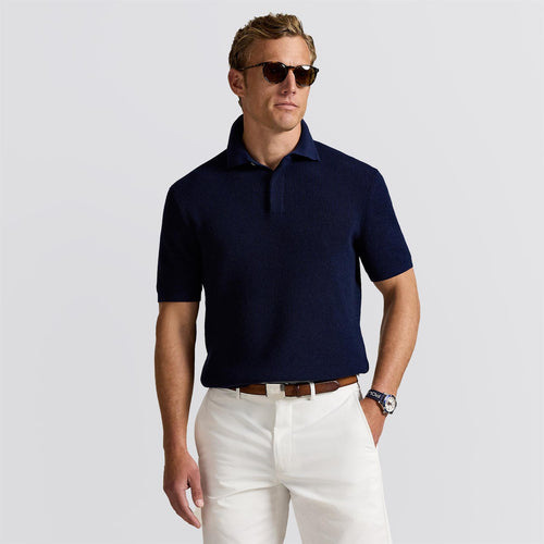 RLX Waffle Knit Cotton Sweater Polo Refined Navy