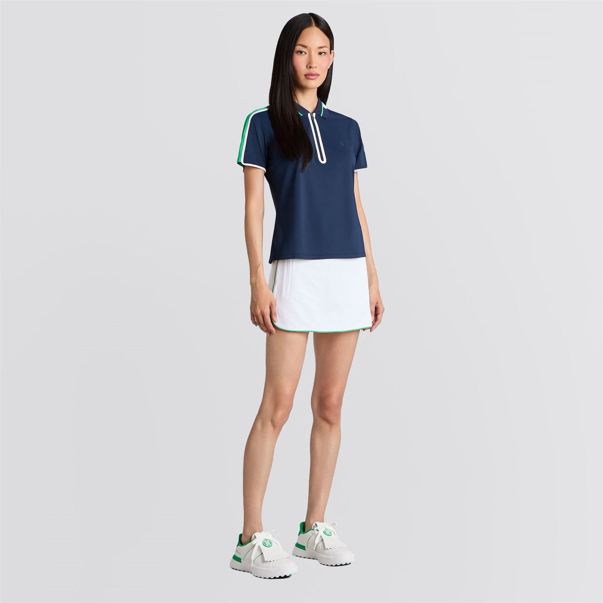 Contrast Sleeve Tech Pique Quarter Zip Polo Twilight