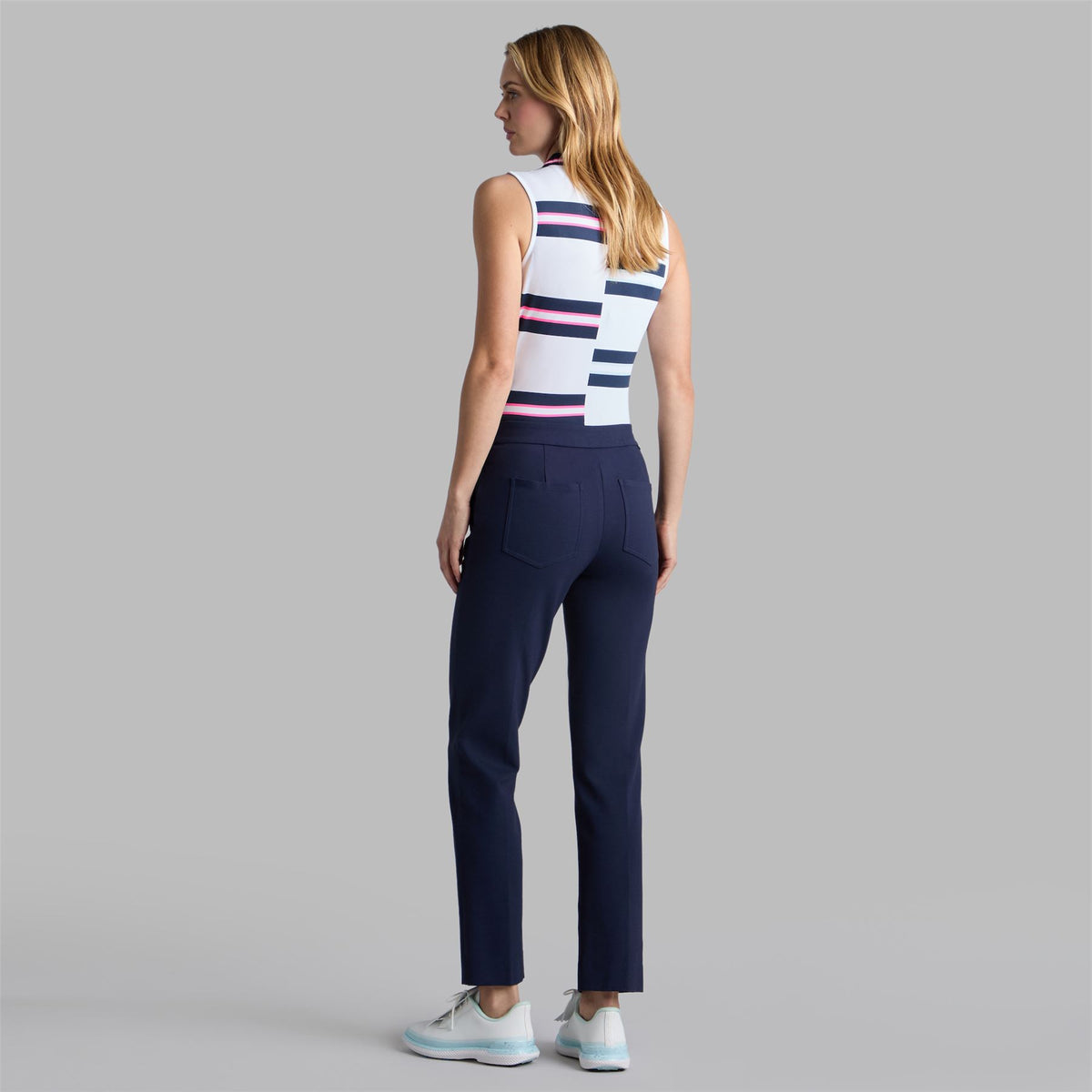 Womens Tech Pique Engineered Stripe SL Polo Snow