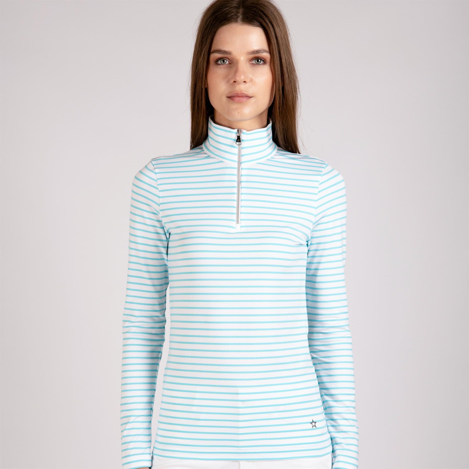 Womens The Gemma Striped LS Polo Ocean