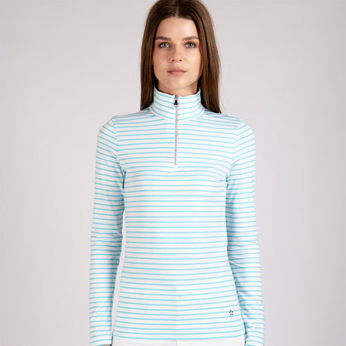 Womens The Gemma Striped LS Polo Ocean