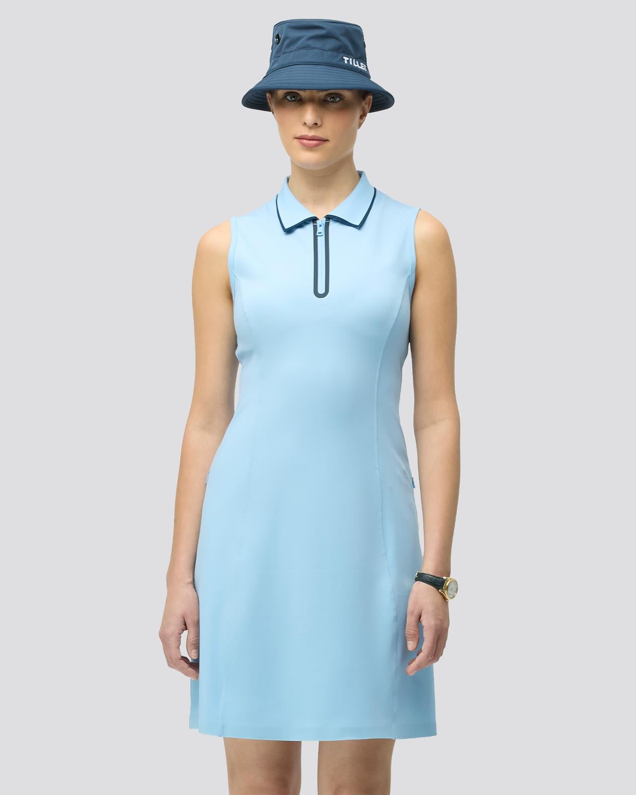 Womens Quarter Zip Polo Dress Powder Blue/Navy