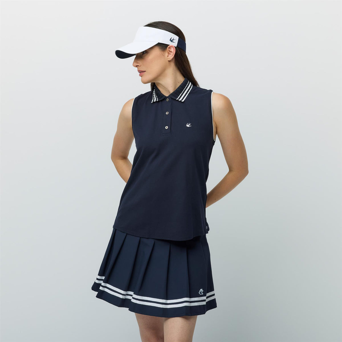 Womens Supima Pique SL Polo Navy/White Stripe