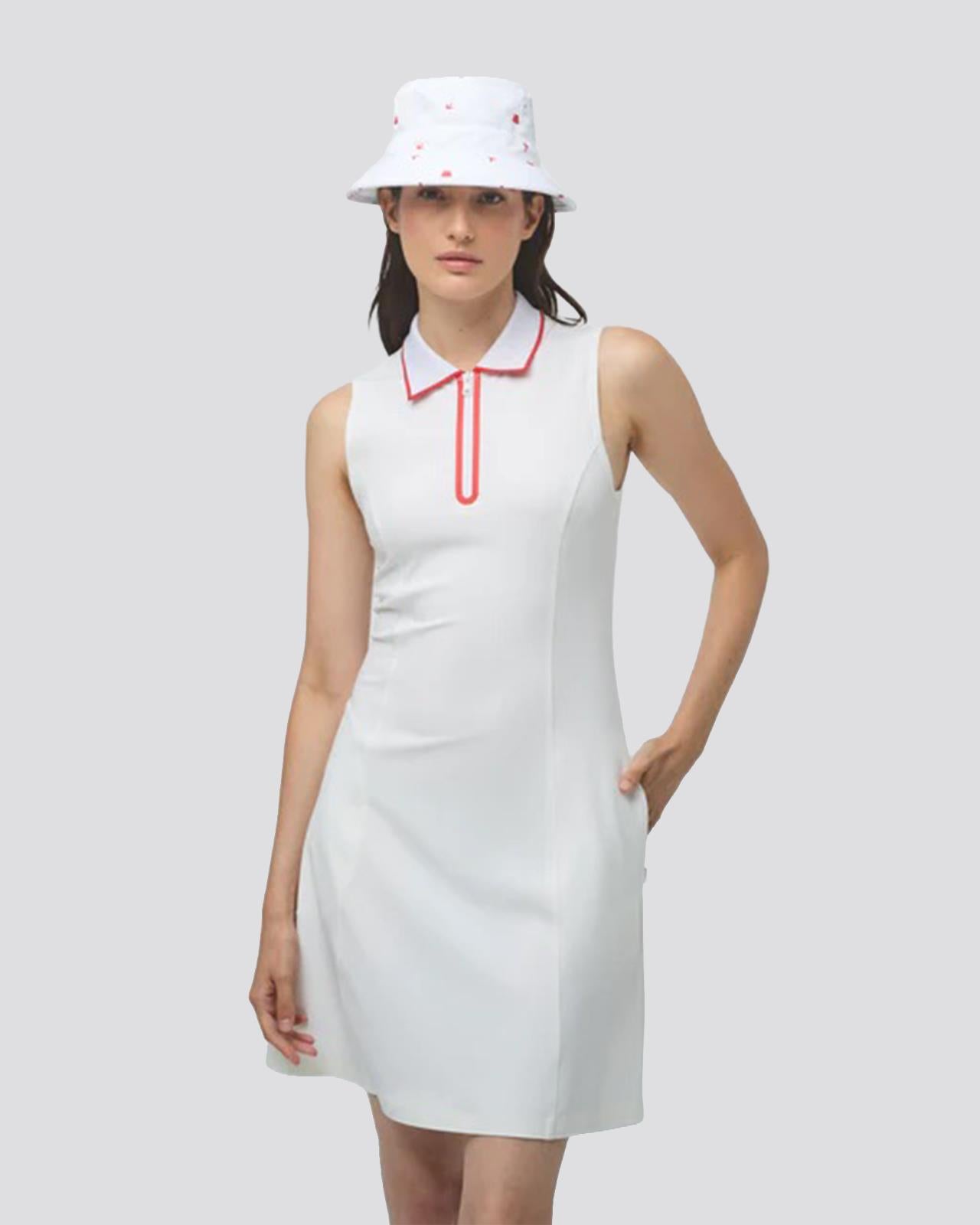 Womens Quarter Zip Polo Dress White/Sport Red