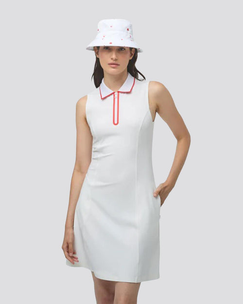 Womens Quarter Zip Polo Dress White/Sport Red
