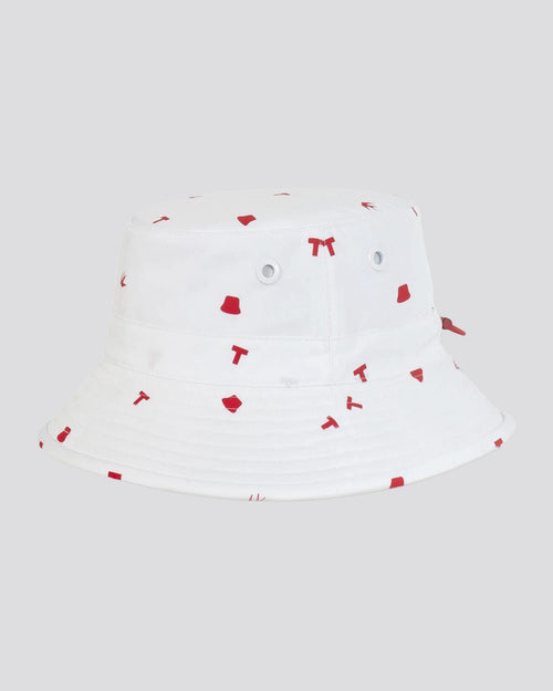 Womens Icon Print Logo Bucket Hat White/Red Print