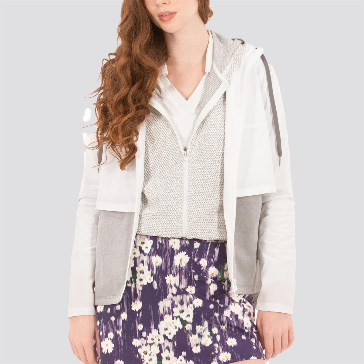 Womens Double Layer Jacket White/Marl Grey
