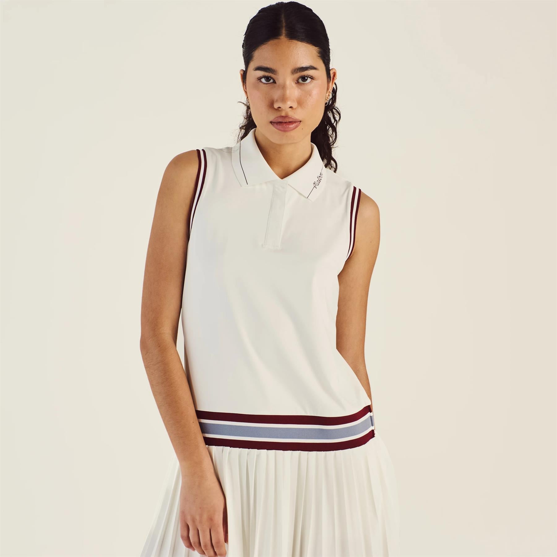 ◆Malbon Golf◆ Wide collar half-zip sleeveless WHITE WOMAN Genuine Malbon Golf Wide collar half-zip sleeveless WHITE
