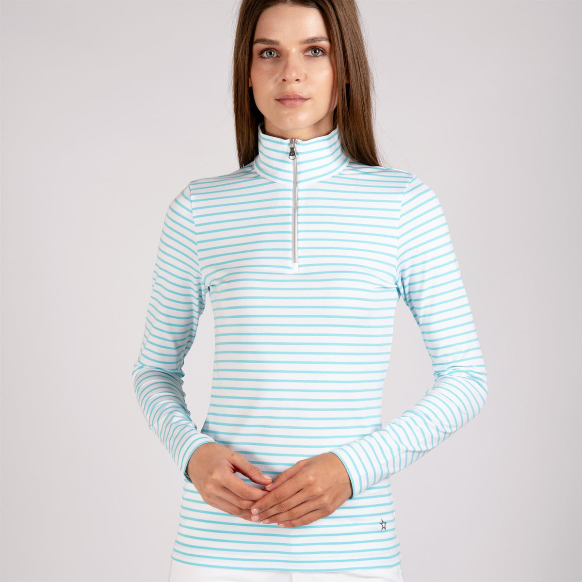 Womens The Gemma Striped LS Polo Ocean