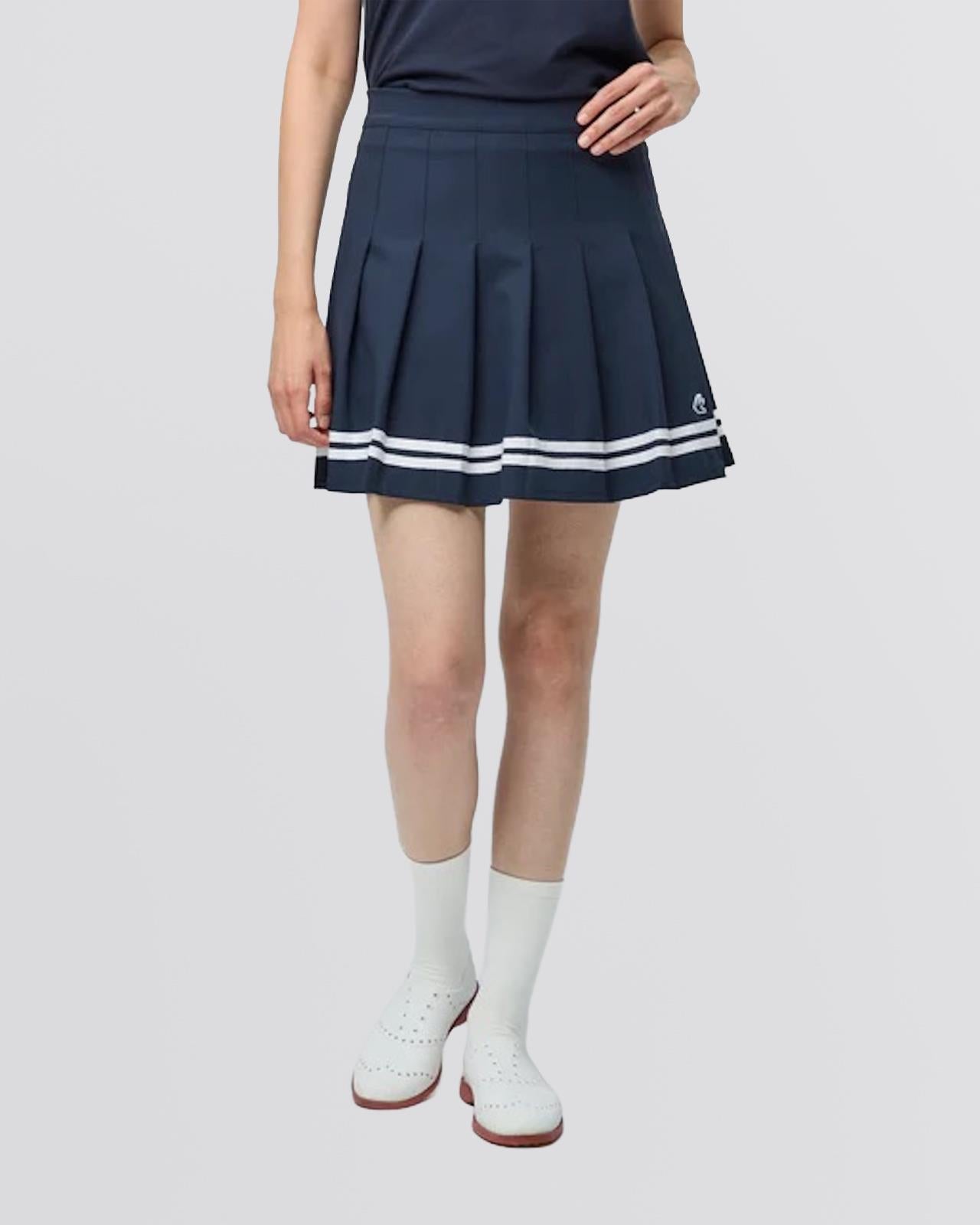 Womens Ribbon Pleated Skirt Navy/White