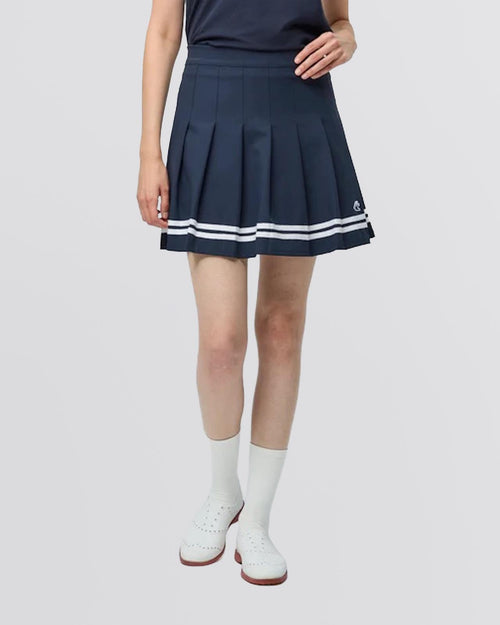 Womens Ribbon Pleated Skirt Navy/White