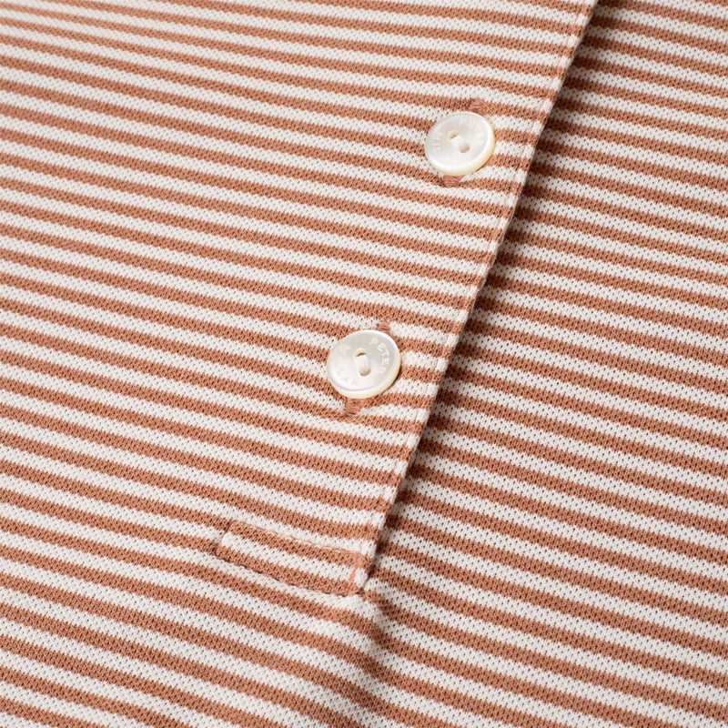 Womens Vista Stripe Sport Mesh Button Polo Camel/Ivory